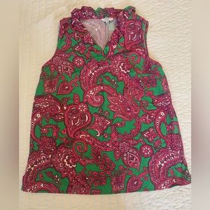 Crown and Ivy paisley print tank with ruffle neckline.